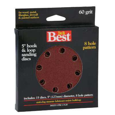 Do it Best 5 In. 60-Grit 8-Hole Pattern Vented Sanding Disc with Hook & Loop Backing (15-Pack)