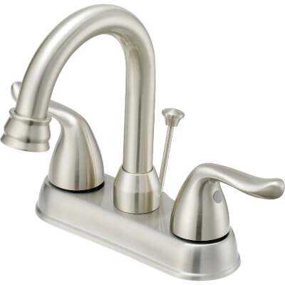 Home Impressions Brushed Nickel 2-Handle Lever 4 In. Centerset  Bathroom Faucet with Pop-Up